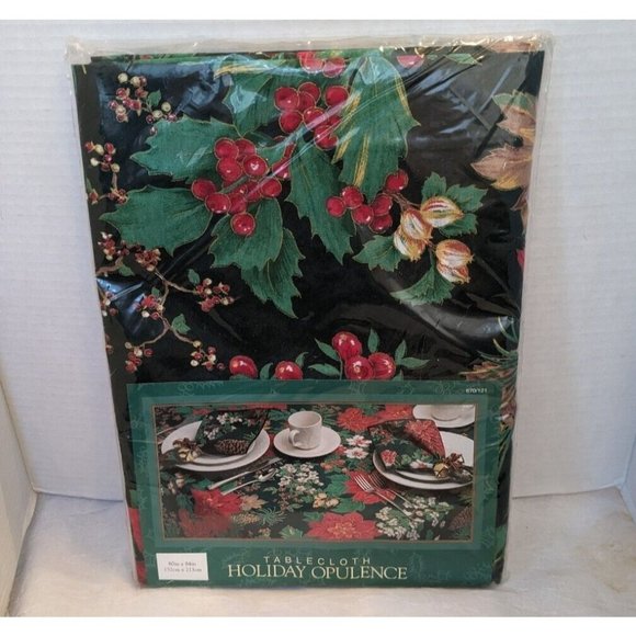NOS Dayton Hudson Christmas Tablecloth Poinsettia Vtg 90s Holiday Retro 60 x 84 - Picture 1 of 16